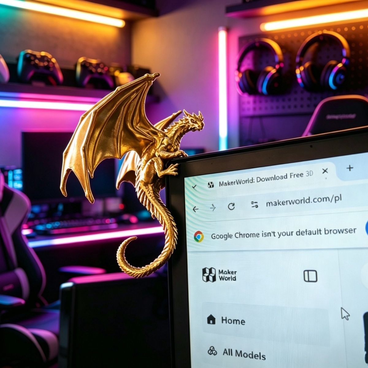 Gaming Accessories Desktop - Fajna figurka smoka leżącego na monitorze,